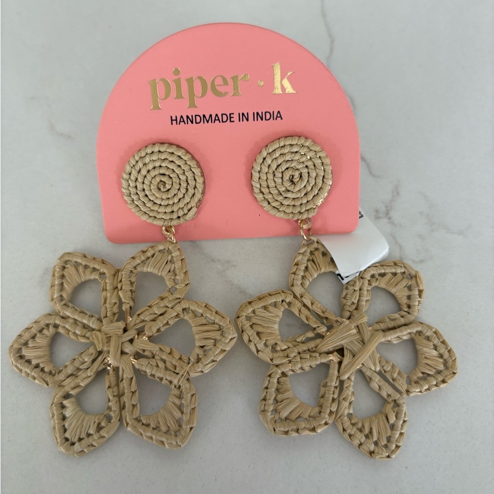 Piper Tan Floral Earrings with Intricate Design